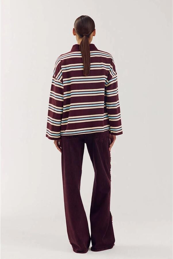 HARPER & YVE oversized gestreepte top wijnrood - Foto 2