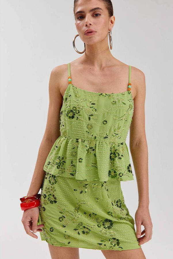 HARPER & YVE peplum top met pailletten groen