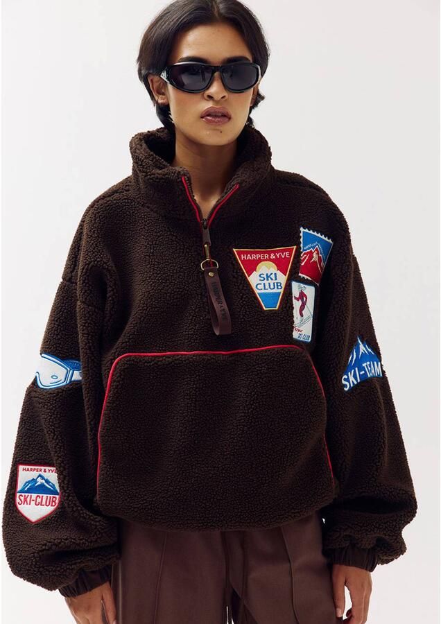 HARPER & YVE Teddy pullover met patches donkerbruin - Foto 5