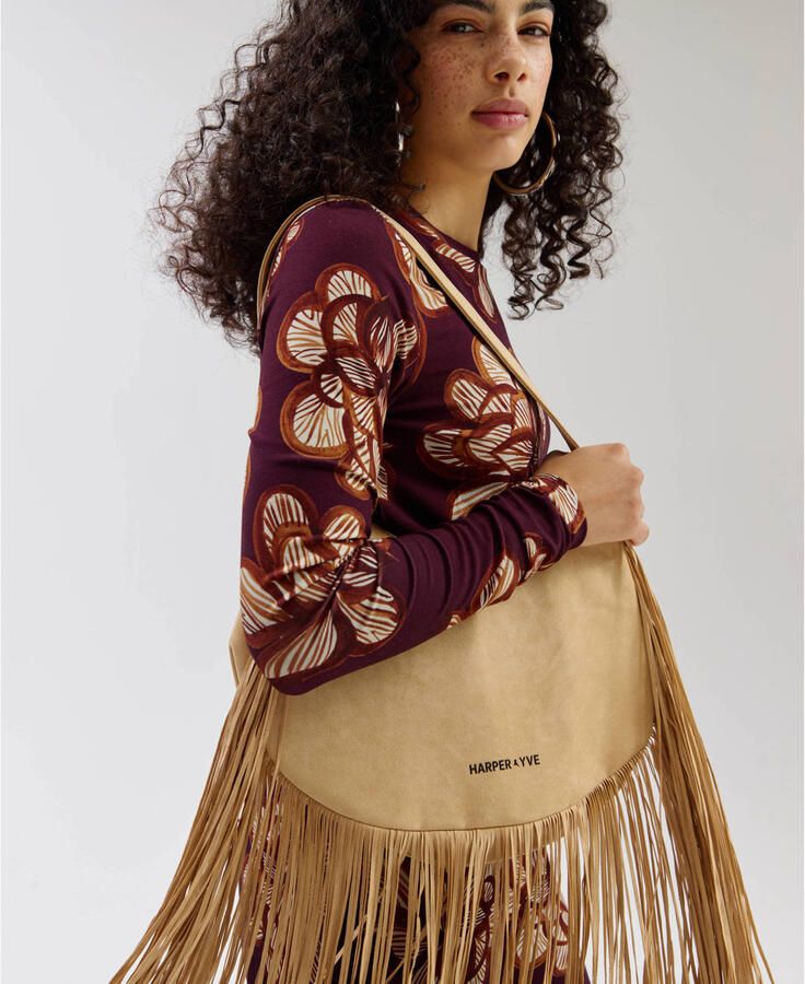 HARPER & YVE schoudertas Yuka met franjes beige - Foto 3