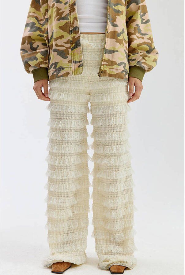 HARPER & YVE straight fit broek met ruches ecru