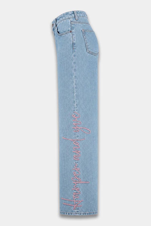 HARPER & YVE straight leg jeans met borduursels en tekst light blue denim - Foto 3