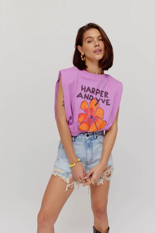 HARPER & YVE straight regular waist denim short light blue denim broderie - Foto 7