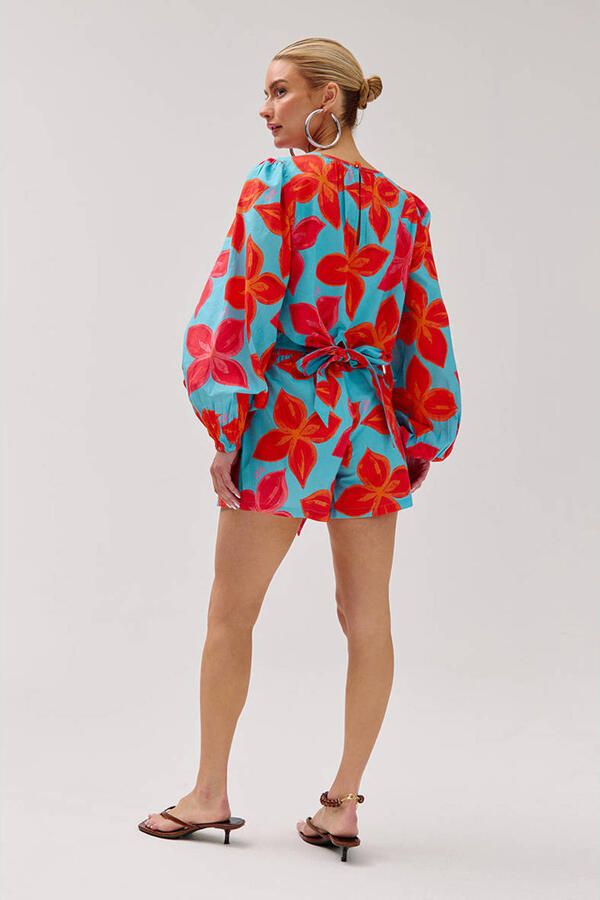 HARPER & YVE straight regular waist gebloemde casual short blauw - Foto 3