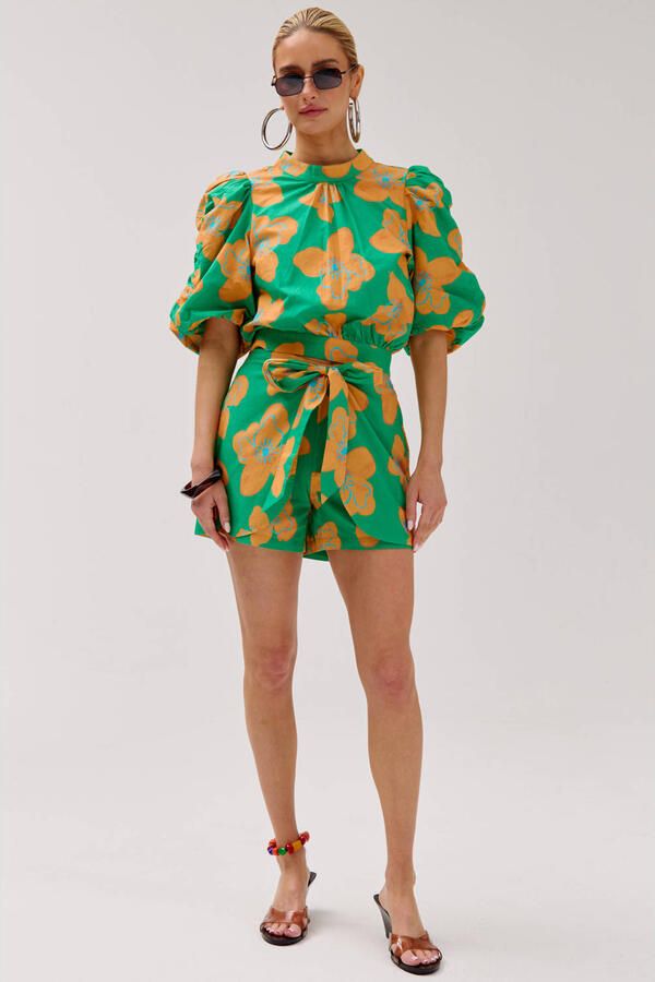 HARPER & YVE straight regular waist gebloemde casual short groen