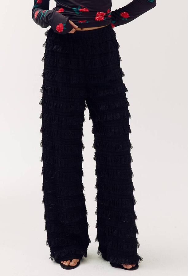 HARPER & YVE wide leg broek met ruches zwart