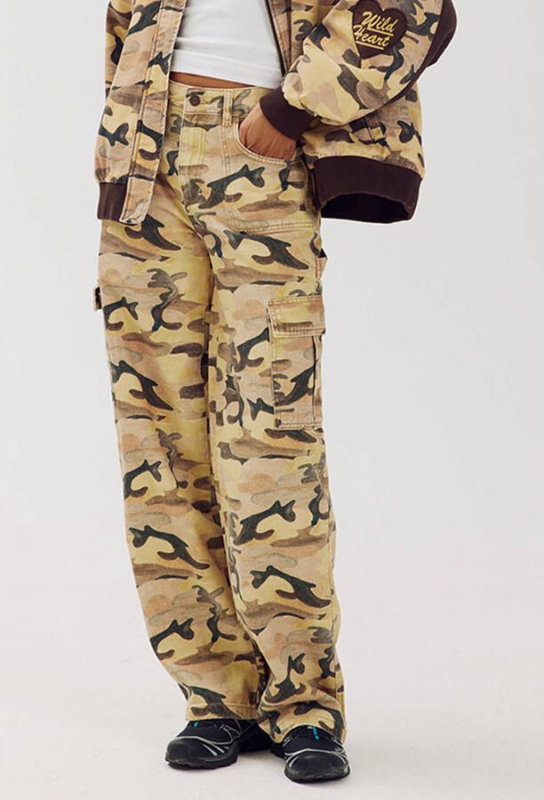 HARPER & YVE wide leg camouflage jeans geel