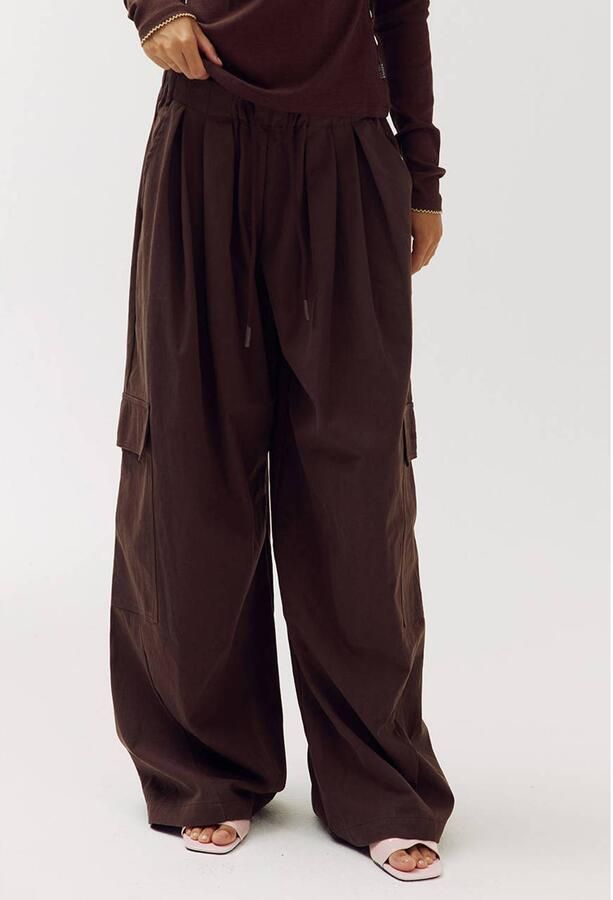 HARPER & YVE wide leg cargobroek donkerbruin