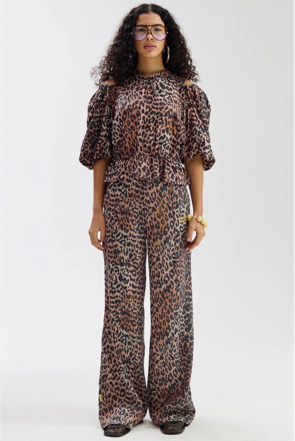 HARPER & YVE wide leg high waist broek met dierenprint bruin - Foto 5