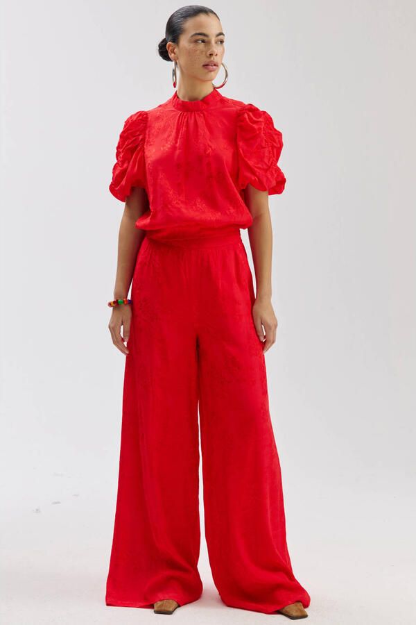 HARPER & YVE wide leg high waist gebloemde broek rood - Foto 5