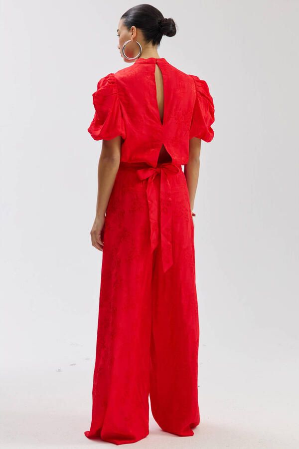 HARPER & YVE wide leg high waist gebloemde broek rood - Foto 6