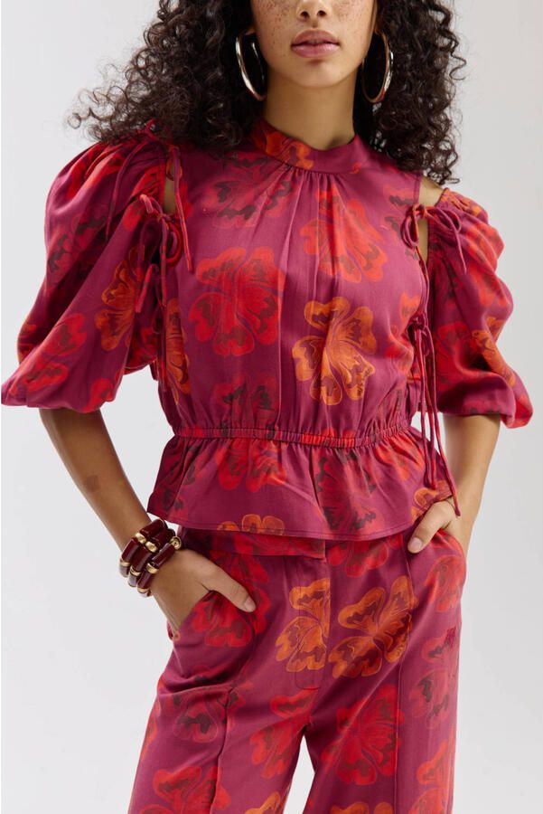 HARPER & YVE wide leg high waist gebloemde broek roodbruin - Foto 6
