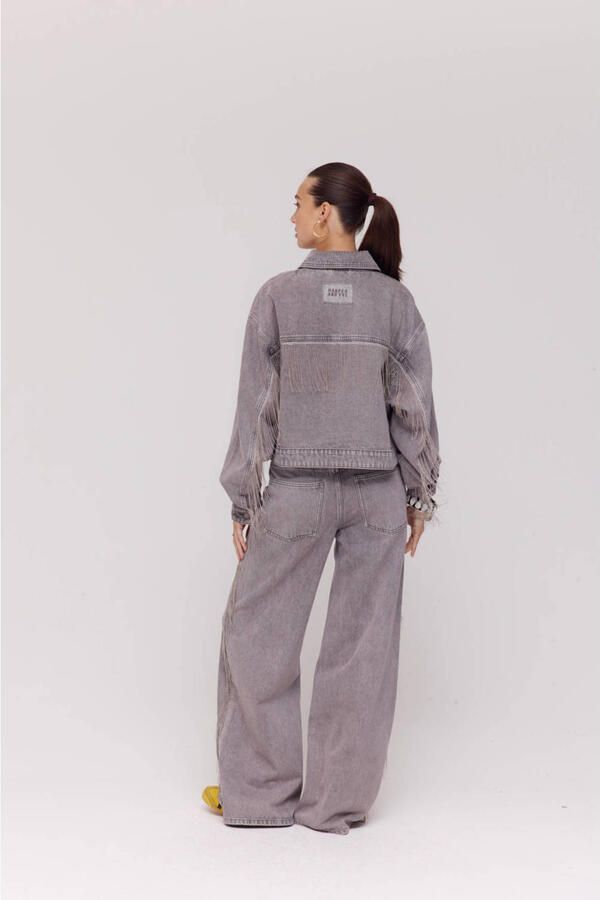 HARPER & YVE wide leg jeans grey denim met franjes - Foto 2