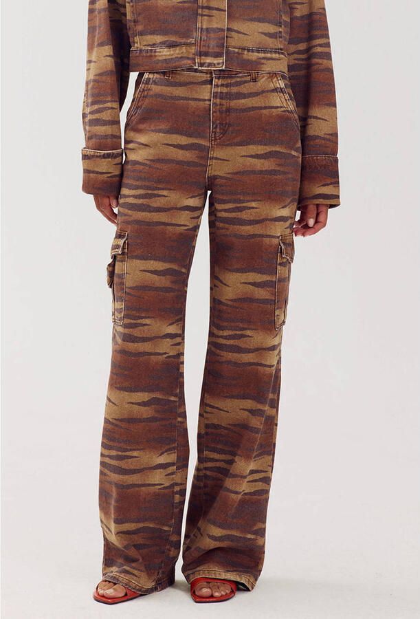 HARPER & YVE wide leg jeans met dierenprint bruin