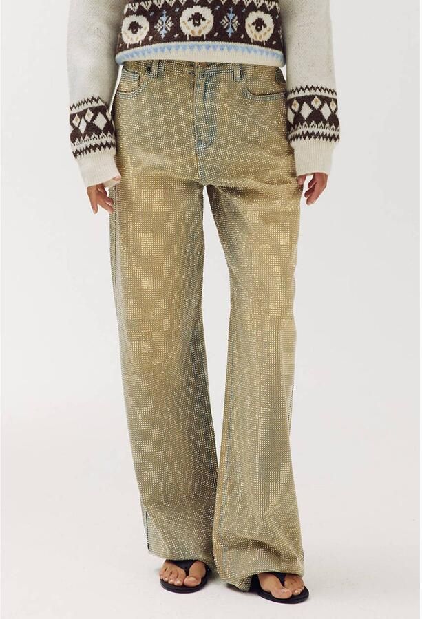 HARPER & YVE wide leg jeans met strass-steentjes light blue denim