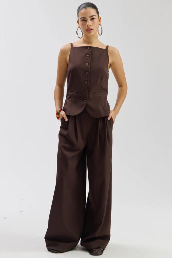 HARPER & YVE wide leg regular waist broek bruin - Foto 5