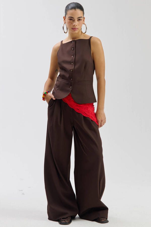 HARPER & YVE wide leg regular waist broek bruin - Foto 6