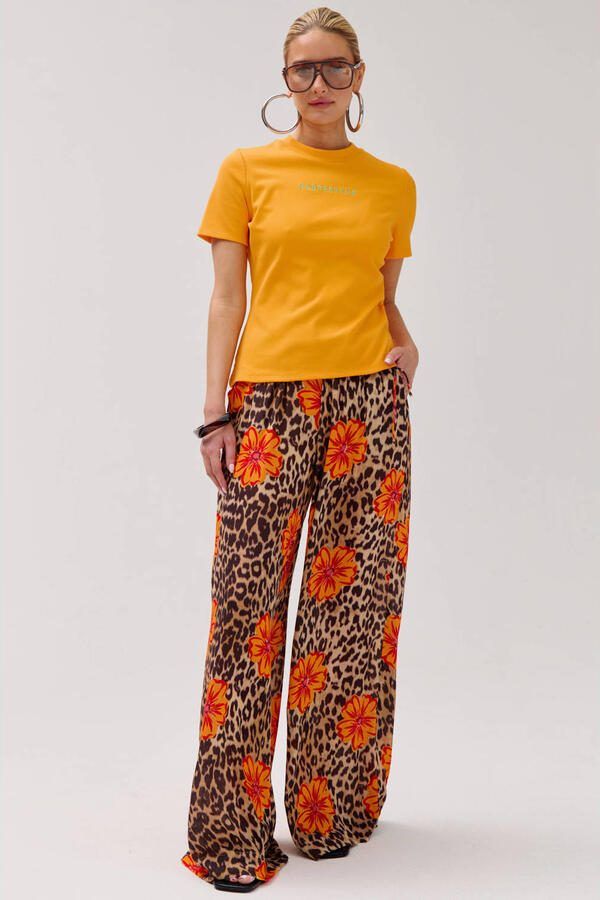 HARPER & YVE wide leg regular waist broek met panterprint multi