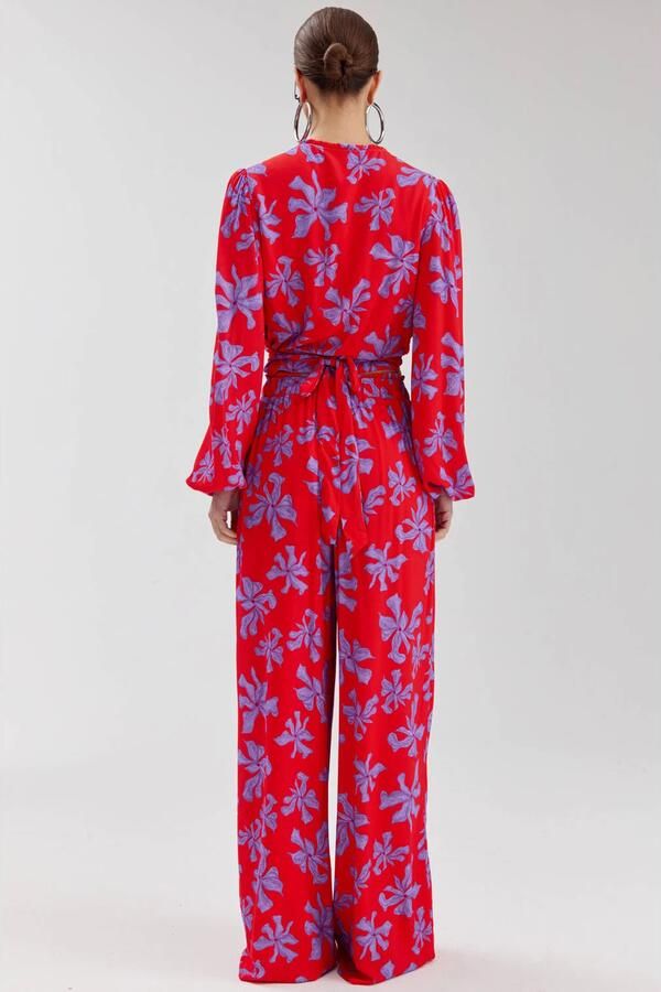 HARPER & YVE wide leg regular waist gebloemde broek rood - Foto 6