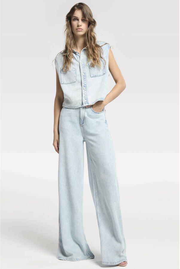 Homage to Denim Flowy Extra Wide Leg Jeans high waist wide leg jeans light blue denim