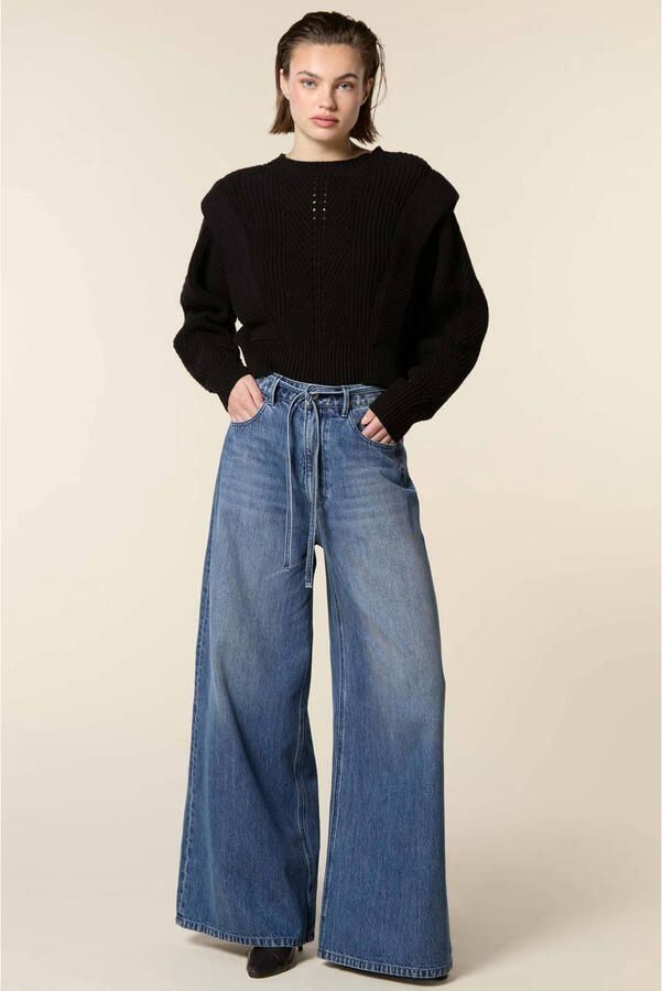 Homage to Denim high waist wide leg jeans met ceintuur mediumblauw