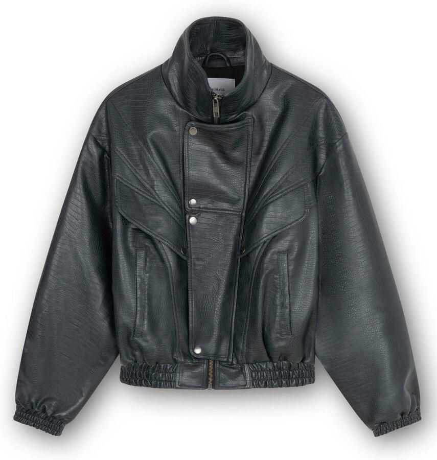 Homage to Denim imitatieleren bomberjack met dierenprint petrol