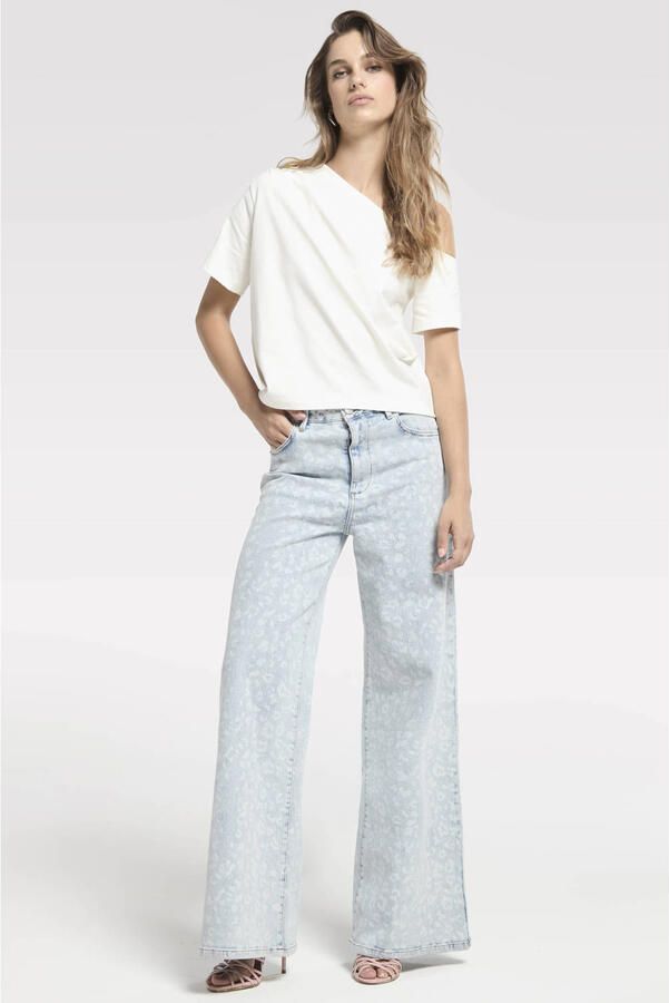 Homage to Denim Rosie wide leg jeans met panterprint light blue denim