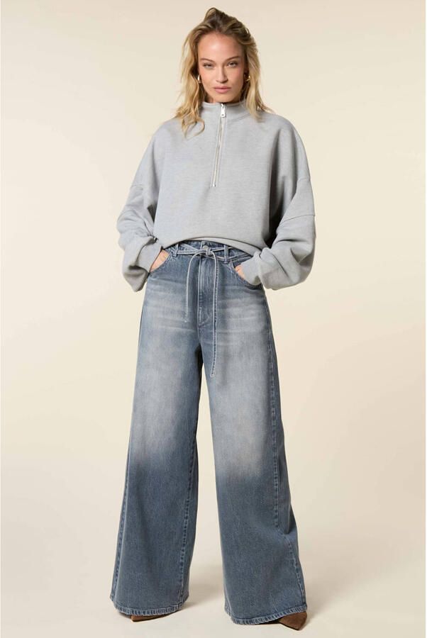 Homage to Denim vintage wide leg jeans met ceintuur grijs