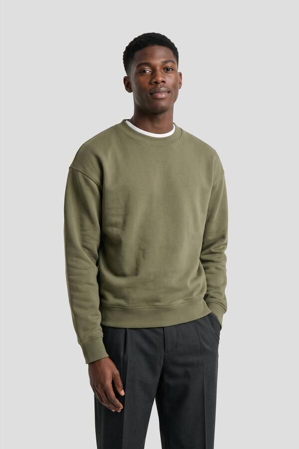 HUGO relaxed fit sweater met geribde boorden groen