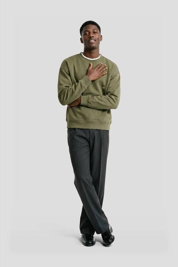 HUGO relaxed fit sweater met geribde boorden groen - Foto 2