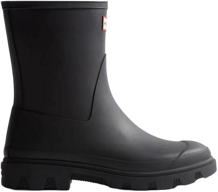 Hunter Downpour short boot regenlaarzen met profielzool en logo zwart