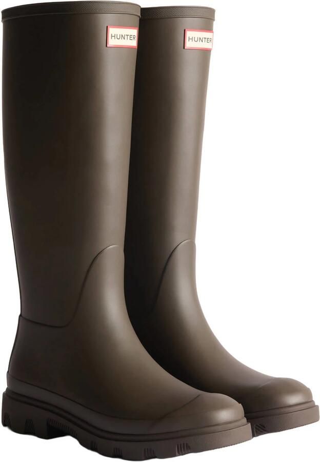 Hunter Downpour tall regenlaarzen met profielzool en logo bruin - Foto 2
