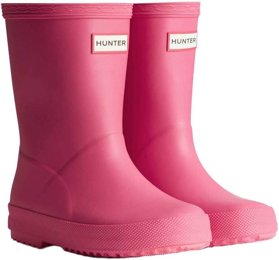 Hunter Original kids first wellington bright pink regenlaarzen met logo roze