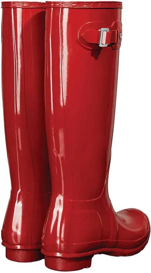 Hunter Original tall gloss boot regenlaarzen met profielzool en logo rood - Foto 3