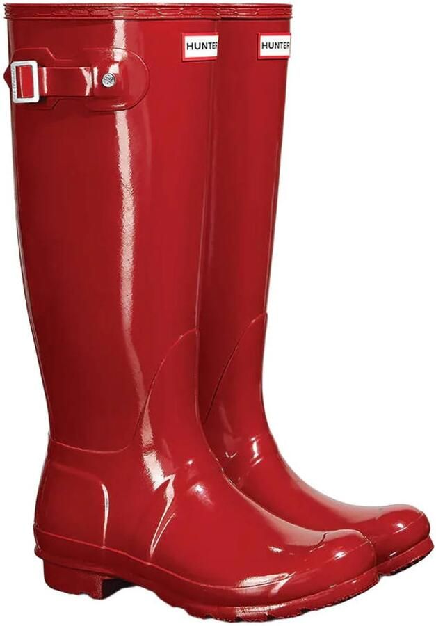 Hunter Original tall gloss boot regenlaarzen met profielzool en logo rood - Foto 2