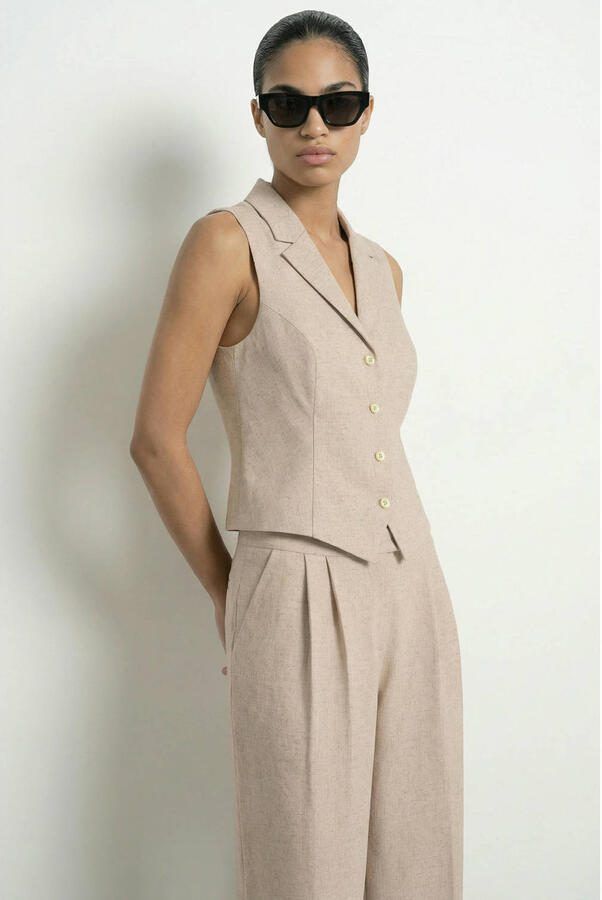 HYPEDROP gilet met linnen beige - Foto 2
