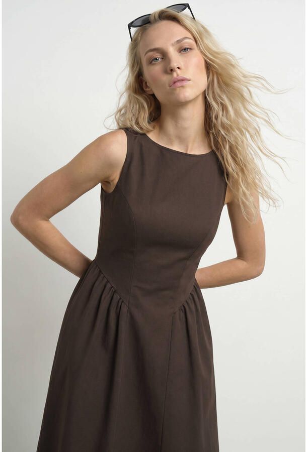 HYPEDROP midi jurk bruin