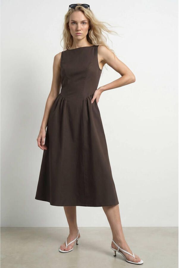 HYPEDROP midi jurk bruin - Foto 2
