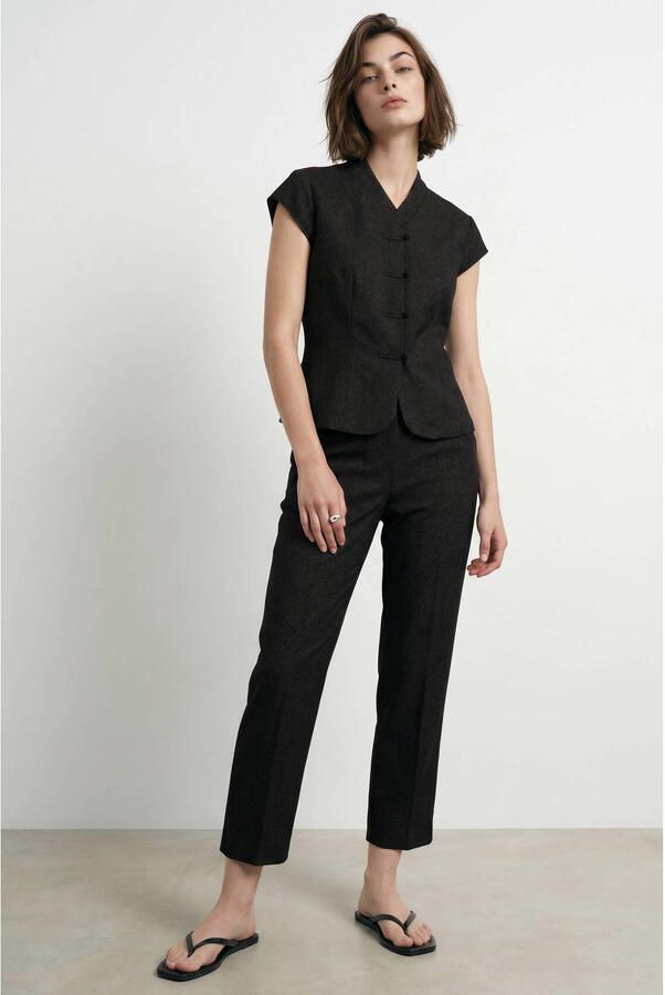 HYPEDROP slim fit gebreide cropped broek met linnen zwart