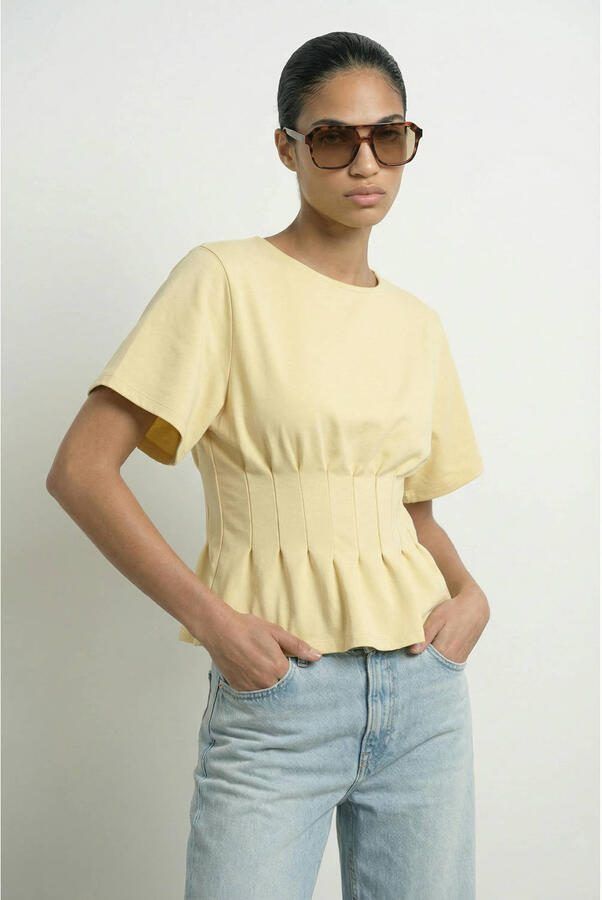 HYPEDROP T-shirt met peplum en plooien geel