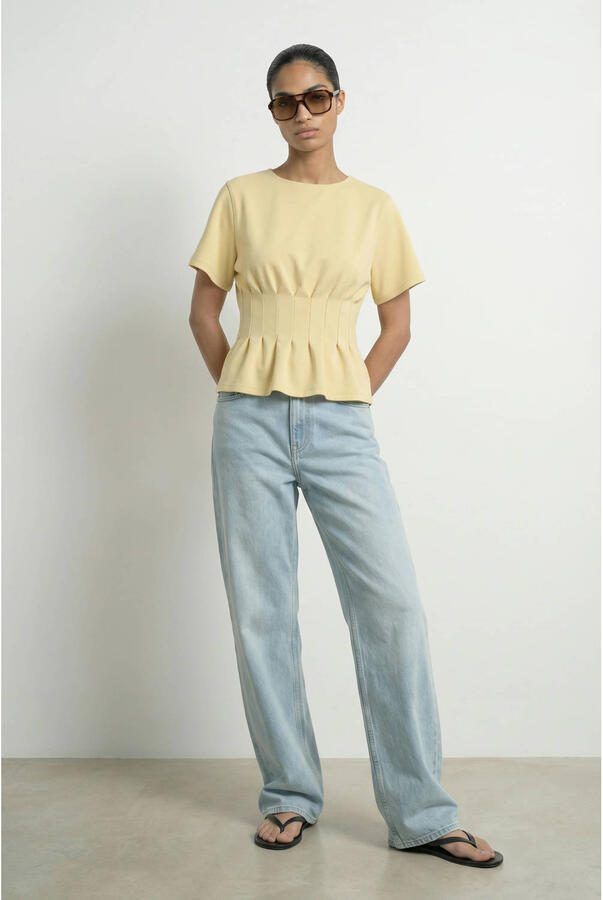 HYPEDROP T-shirt met peplum en plooien geel - Foto 3