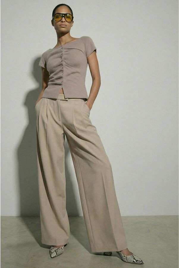 HYPEDROP wide leg low waist pantalon gebreid beige