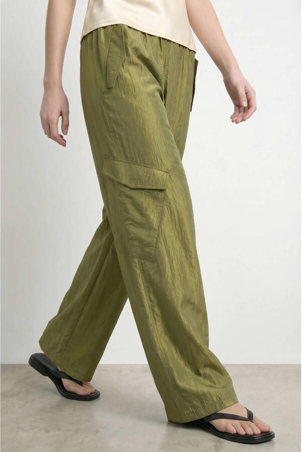 HYPEDROP wide leg regular waist cargobroek groen gebreid - Foto 3