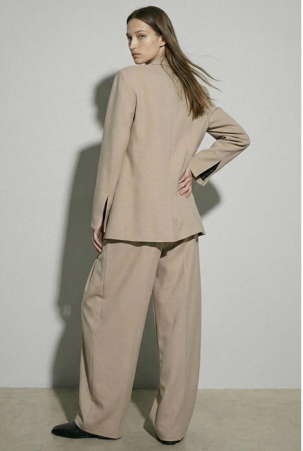 HYPEDROP wide leg regular waist casual broek taupe gebreid - Foto 2