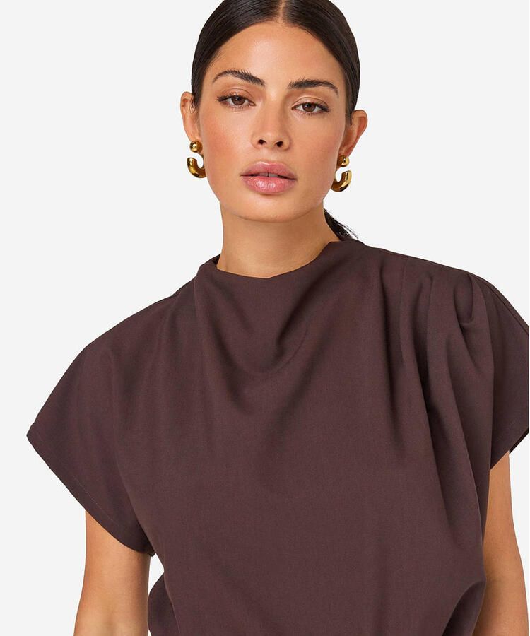 IBANA midi jurk met ceintuur bruin - Foto 2