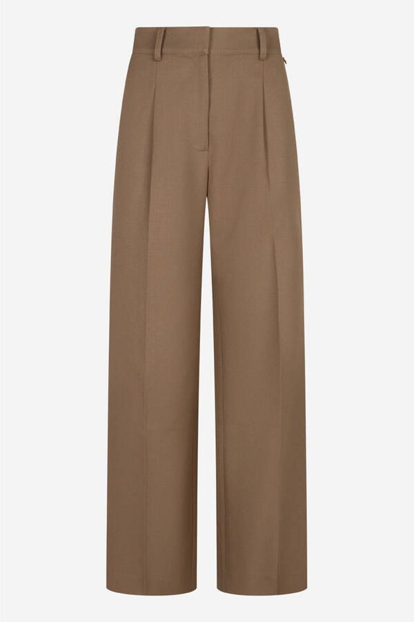 IBANA wide leg high waist broek met wol lichtbruin - Foto 4