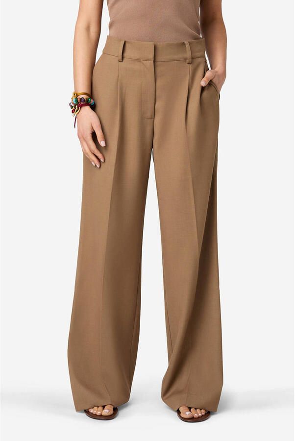 IBANA wide leg high waist broek met wol lichtbruin - Foto 4