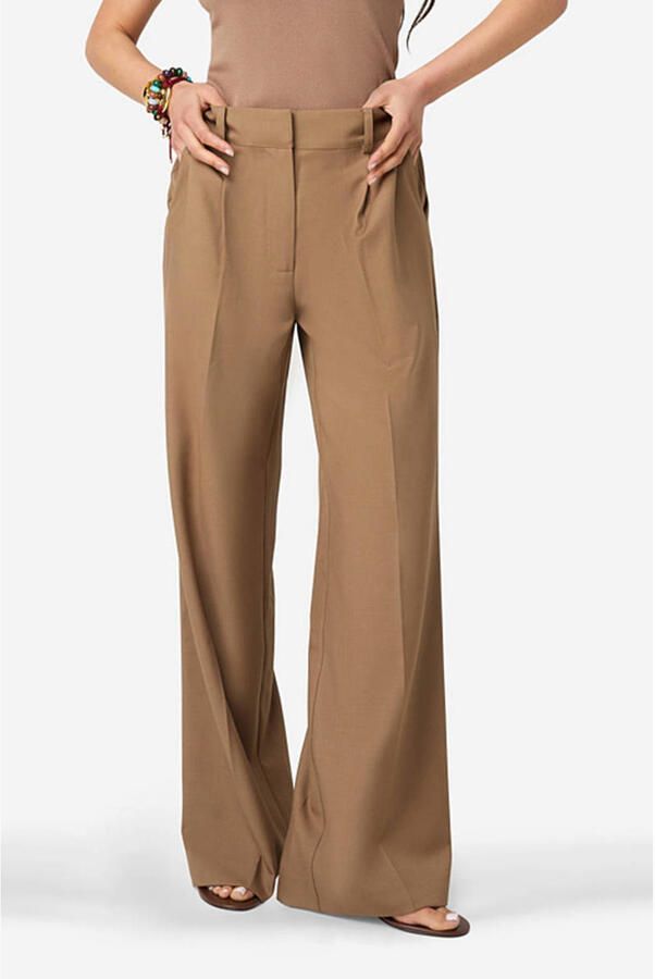 IBANA wide leg high waist broek met wol lichtbruin - Foto 5