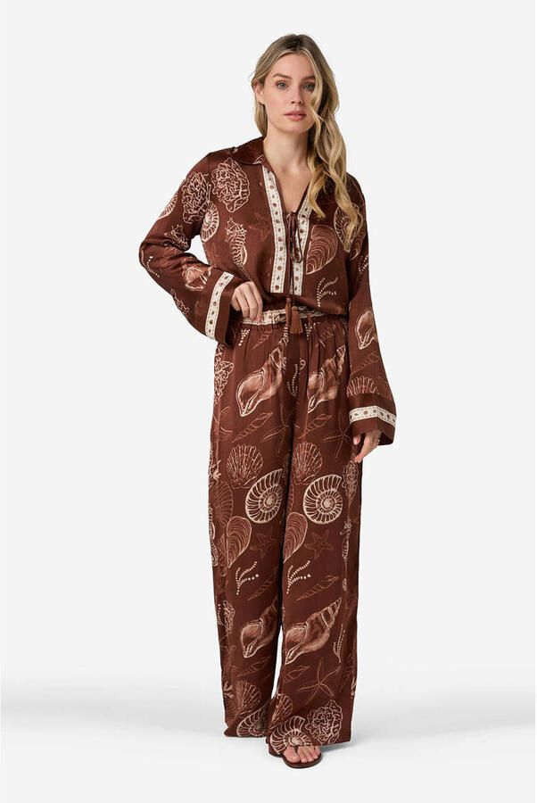 IBANA wide leg regular waist broek bruin - Foto 2