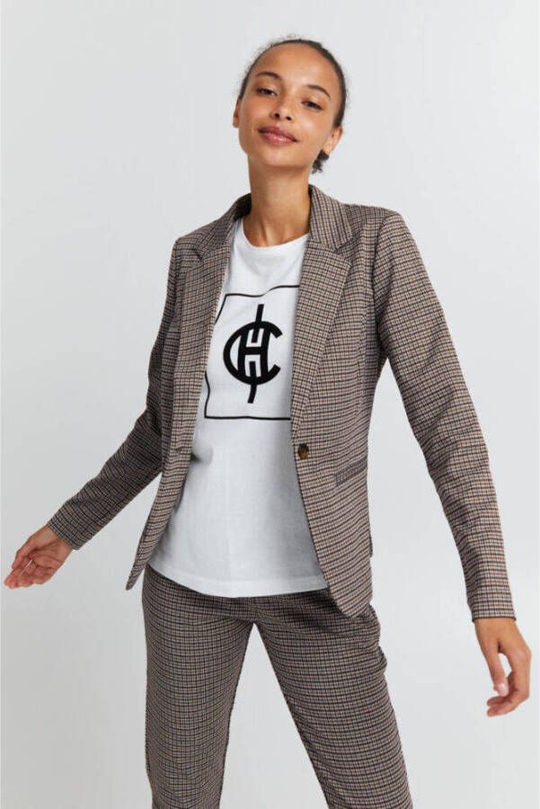 Ichi Beige Blazer Damesjas Herfst Winter Collectie Beige Dames